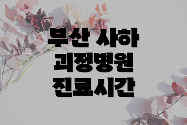 부산 사하 괴정병원 진료시간