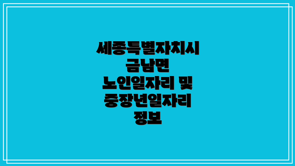 세종특별자치시 금남면 노인일자리 및 중장년일자리 정보