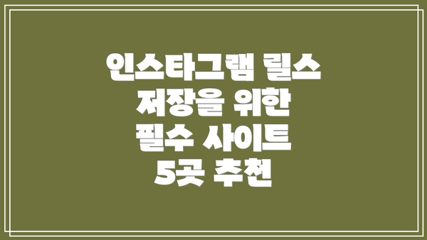 인스타그램 릴스 저장을 위한 필수 사이트 5곳 추천