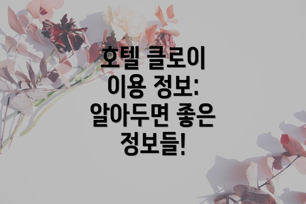 호텔 클로이 이용 정보: 알아두면 좋은 정보들!
