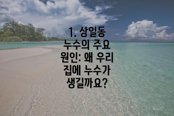 1. 상일동 누수의 주요 원인: 왜 우리 집에 누수가 생길까요?