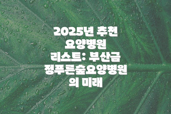 2025년 추천 요양병원 리스트: 부산금정푸른숲요양병원의 미래